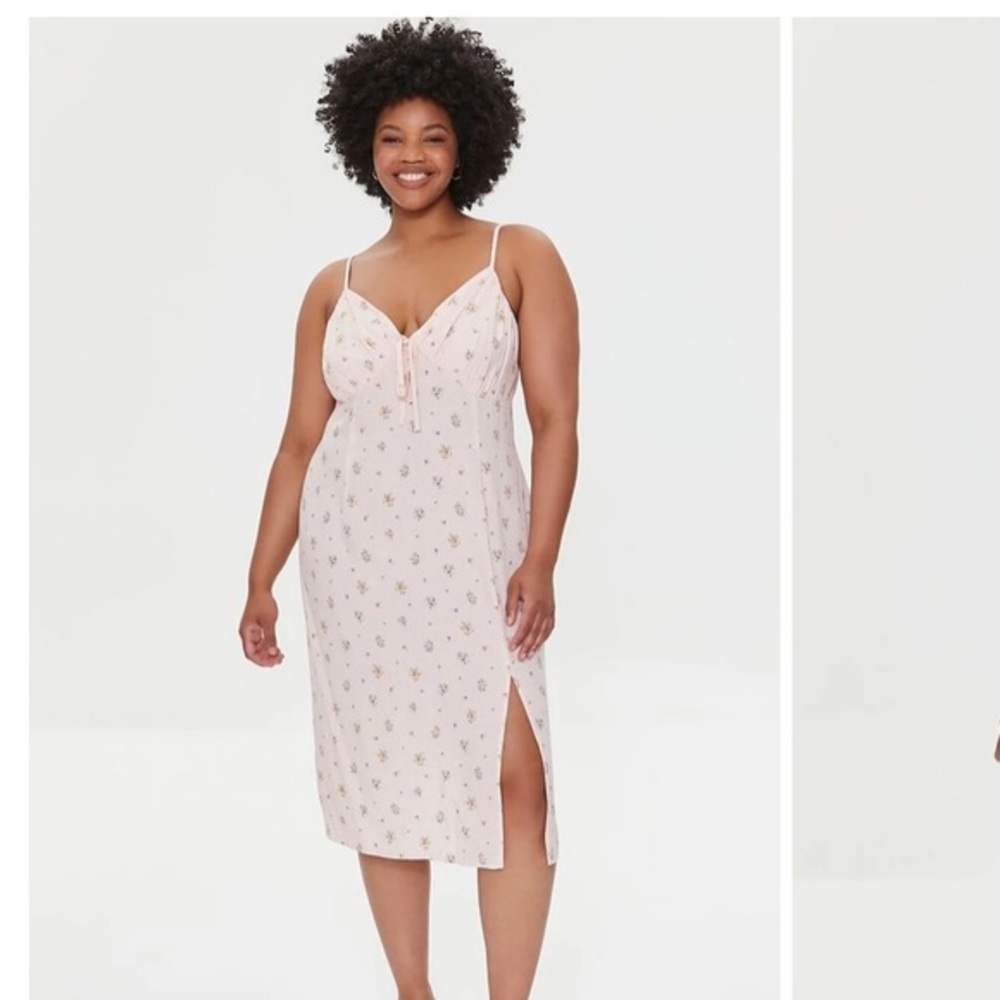 Forever 21 Plus 1X Pink Floral MIDI Cami Dress